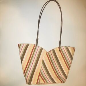 Multicolored Colorful Red White Blue Pink Canvas Tote Bag Purse w/ Snap Closure